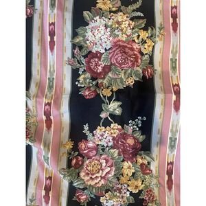 Vtg Springs Industries Floral/Stripe Upholstery Fabric #24408 2-1/2yd 54" Black